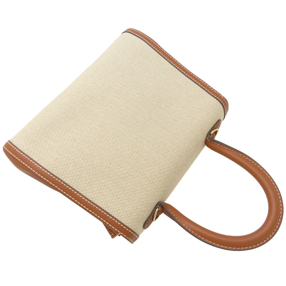 DELVAUX デルヴォー ブリヨンPM ハンドバッグ キャンバスxレザー ナチュラル タン レディース/353335【未使用】