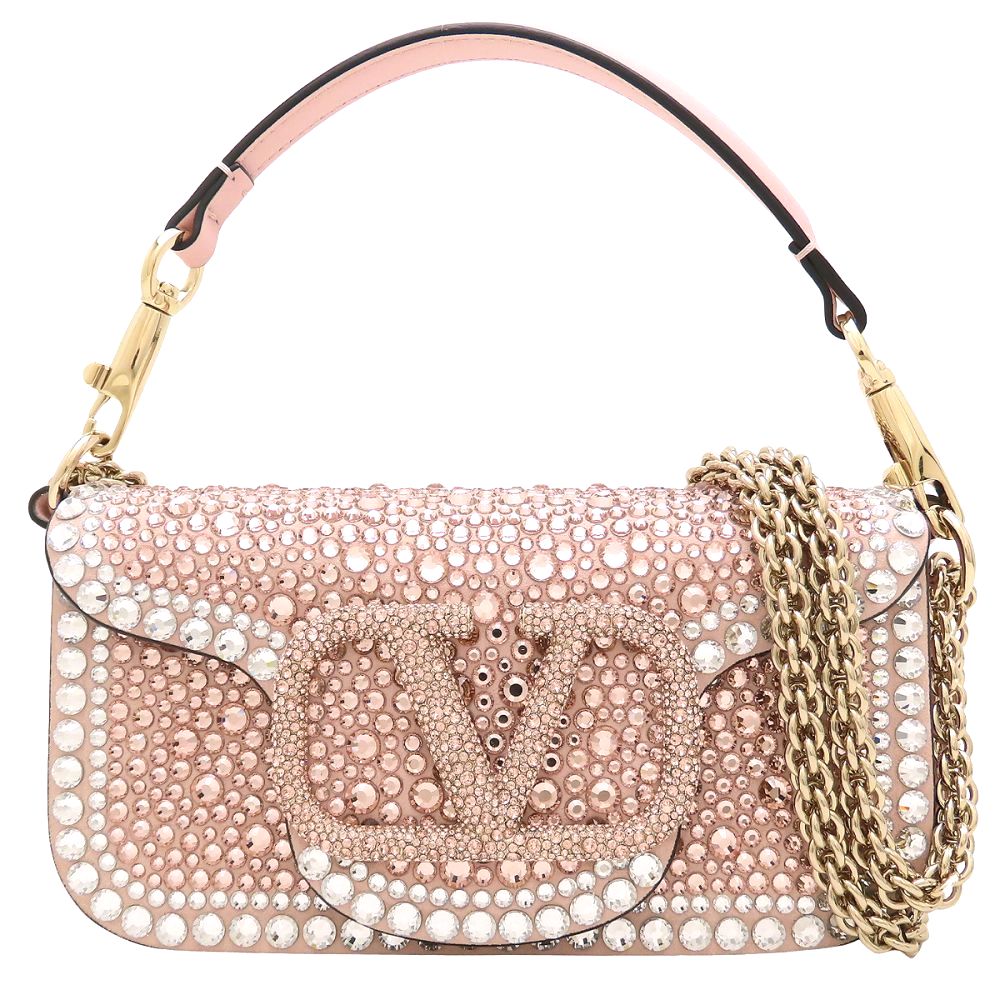 Valentino Garavani ヴァレンティノ ガラヴァーニ ロコ ラインストーン スモールショルダーバッグ 3W0B0K53MEU 2Way ピンク レディース/353340【中古】