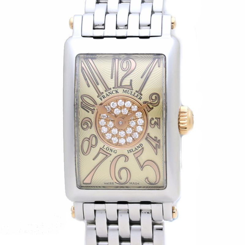 FRANCK MULLER フランクミュラー 802QZ REL CD 1P CP STG ロングアイランド プティ パスティーユ【'19年正規店購入/磨き済/電池交換済】 ステンレススチール xK18PG レディース /39538【中古】【腕時計】