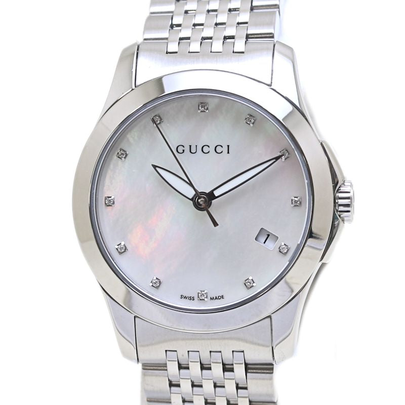 腕時計 レディース GUCCI グッチ Ｇタイムレス 12Pダイヤモンド シェル YA126504 126.5【磨き済/電池交換済】ステンレススチール /40043【中古】