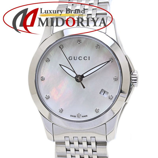 腕時計 レディース GUCCI グッチ Ｇタイムレス 12Pダイヤモンド シェル YA126504 126.5【磨き済/電池交換済】ステンレススチール /40043【中古】