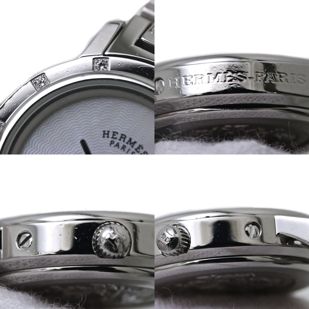 腕時計 レディース HERMES エルメス クリッパー ナクレ 旧バックル CL4.230.215/3869 ベゼル12Pダイヤ ブレスダイヤ【磨き済/電池交換済】 ステンレススチール/40047【中古】