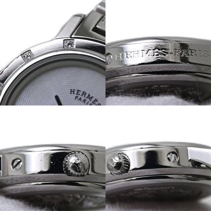 腕時計 レディース HERMES エルメス クリッパー ナクレ 旧バックル CL4.230.215/3869 ベゼル12Pダイヤ ブレスダイヤ【磨き済/電池交換済】 ステンレススチール/40047【中古】