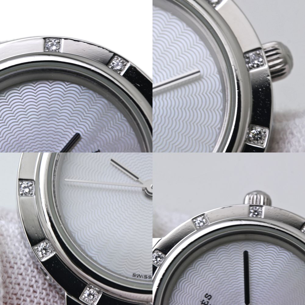 腕時計 レディース HERMES エルメス クリッパー ナクレ 旧バックル CL4.230.215/3869 ベゼル12Pダイヤ ブレスダイヤ【磨き済/電池交換済】 ステンレススチール/40047【中古】