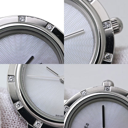 腕時計 レディース HERMES エルメス クリッパー ナクレ 旧バックル CL4.230.215/3869 ベゼル12Pダイヤ ブレスダイヤ【磨き済/電池交換済】 ステンレススチール/40047【中古】