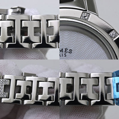 腕時計 レディース HERMES エルメス クリッパー ナクレ 旧バックル CL4.230.215/3869 ベゼル12Pダイヤ ブレスダイヤ【磨き済/電池交換済】 ステンレススチール/40047【中古】
