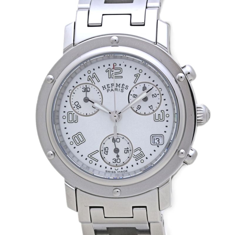 腕時計 レディース HERMES エルメス クリッパー ナクレ クロノグラフ 新バックル CL1.310.212/3842 【磨き済/電池交換済】 ステンレススチール/40054【中古】