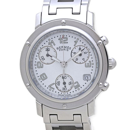 腕時計 レディース HERMES エルメス クリッパー ナクレ クロノグラフ 新バックル CL1.310.212/3842 【磨き済/電池交換済】 ステンレススチール/40054【中古】
