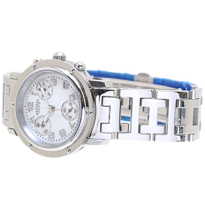 腕時計 レディース HERMES エルメス クリッパー ナクレ クロノグラフ 新バックル CL1.310.212/3842 【磨き済/電池交換済】 ステンレススチール/40054【中古】