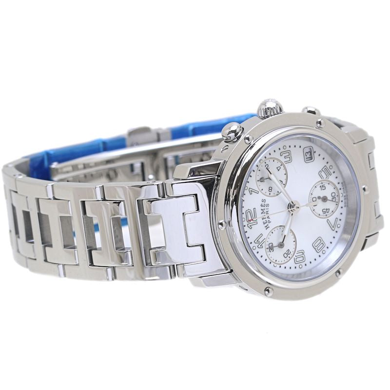 腕時計 レディース HERMES エルメス クリッパー ナクレ クロノグラフ 新バックル CL1.310.212/3842 【磨き済/電池交換済】 ステンレススチール/40054【中古】