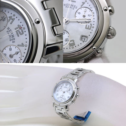 腕時計 レディース HERMES エルメス クリッパー ナクレ クロノグラフ 新バックル CL1.310.212/3842 【磨き済/電池交換済】 ステンレススチール/40054【中古】