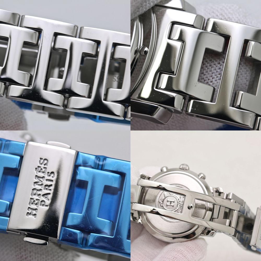 腕時計 レディース HERMES エルメス クリッパー ナクレ クロノグラフ 新バックル CL1.310.212/3842 【磨き済/電池交換済】 ステンレススチール/40054【中古】
