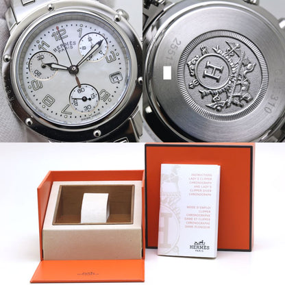 腕時計 レディース HERMES エルメス クリッパー ナクレ クロノグラフ 新バックル CL1.310.212/3842 【磨き済/電池交換済】 ステンレススチール/40054【中古】