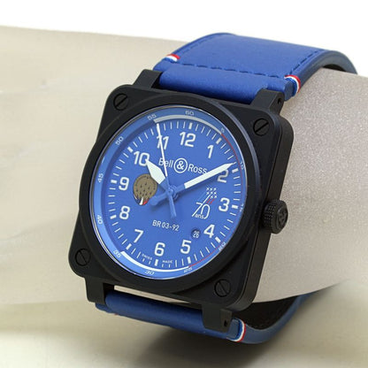 Bell＆Ross ベル＆ロス BR-03 パトルイユ・ド・フランス 70周年記念 世界限定999本 BR0392-PAF7-CE/SCA BR03-92-CBL【2024年購入】【中古】腕時計 メンズ セラミックx牛革 /40151
