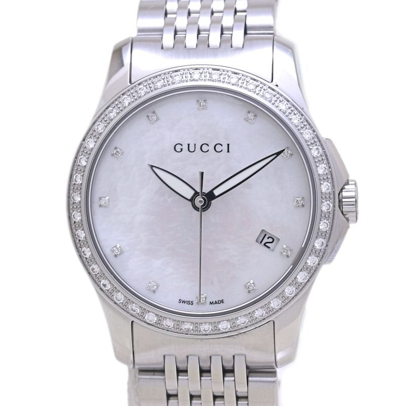 GUCCI グッチ Ｇタイムレス ベゼルダイヤモンド 12Pダイヤモンド YA126508 126.5 【磨き済/電池交換済】【中古】腕時計 レディース ステンレススチール /40218