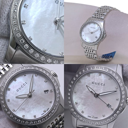 GUCCI グッチ Ｇタイムレス ベゼルダイヤモンド 12Pダイヤモンド YA126508 126.5 【磨き済/電池交換済】【中古】腕時計 レディース ステンレススチール /40218