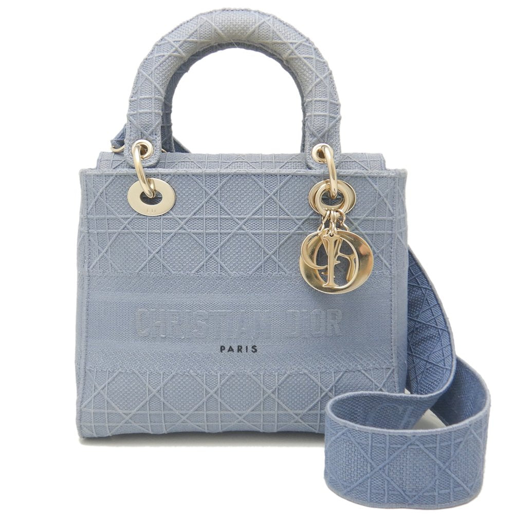 クリスチャンディオール Christian Dior LADY D-LITE ハンドバッグ カナージュエンブロイダリー キャンバス × 刺繍 ブルー / 450087【中古】