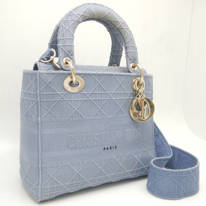 クリスチャンディオール Christian Dior LADY D-LITE ハンドバッグ カナージュエンブロイダリー キャンバス × 刺繍 ブルー / 450087【中古】