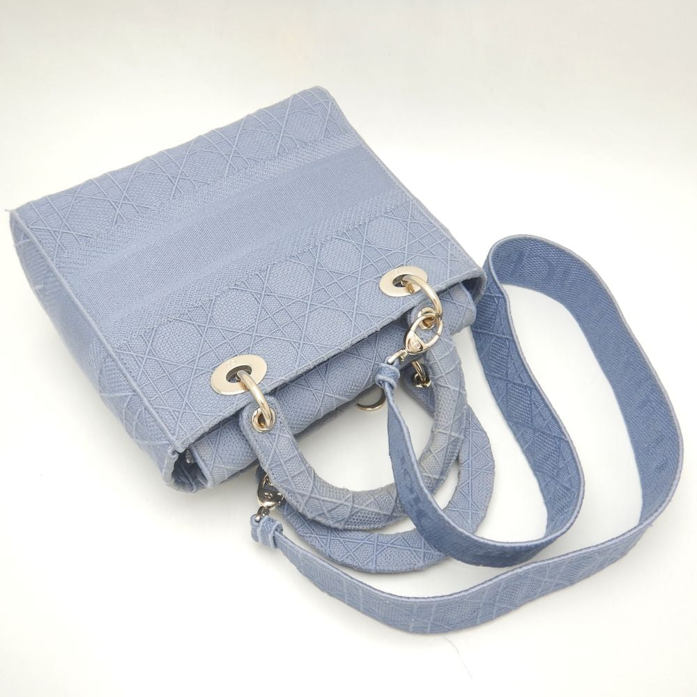 クリスチャンディオール Christian Dior LADY D-LITE ハンドバッグ カナージュエンブロイダリー キャンバス × 刺繍 ブルー / 450087【中古】