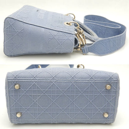 クリスチャンディオール Christian Dior LADY D-LITE ハンドバッグ カナージュエンブロイダリー キャンバス × 刺繍 ブルー / 450087【中古】