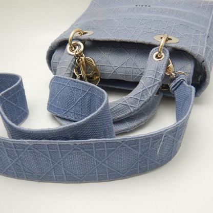 クリスチャンディオール Christian Dior LADY D-LITE ハンドバッグ カナージュエンブロイダリー キャンバス × 刺繍 ブルー / 450087【中古】