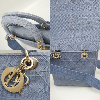 クリスチャンディオール Christian Dior LADY D-LITE ハンドバッグ カナージュエンブロイダリー キャンバス × 刺繍 ブルー / 450087【中古】