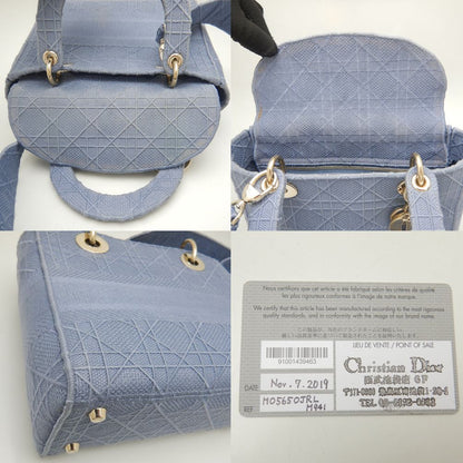 クリスチャンディオール Christian Dior LADY D-LITE ハンドバッグ カナージュエンブロイダリー キャンバス × 刺繍 ブルー / 450087【中古】