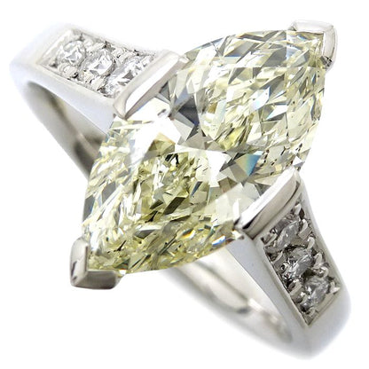 ダイヤモンド リング 指輪 15.5号 イエローダイヤモンド2.128ct マーキスカット UNDERN.SI1 ダイヤモンド0.177ct Pt900プラチナ / 64955【中古】【FJ】