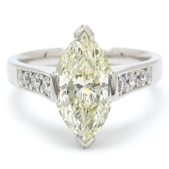 ダイヤモンド リング 指輪 15.5号 イエローダイヤモンド2.128ct マーキスカット UNDERN.SI1 ダイヤモンド0.177ct Pt900プラチナ / 64955【中古】【FJ】