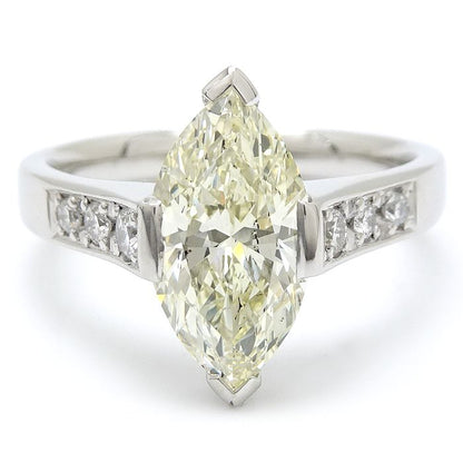 ダイヤモンド リング 指輪 15.5号 イエローダイヤモンド2.128ct マーキスカット UNDERN.SI1 ダイヤモンド0.177ct Pt900プラチナ / 64955【中古】【FJ】