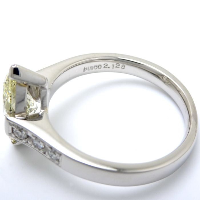 ダイヤモンド リング 指輪 15.5号 イエローダイヤモンド2.128ct マーキスカット UNDERN.SI1 ダイヤモンド0.177ct Pt900プラチナ / 64955【中古】【FJ】