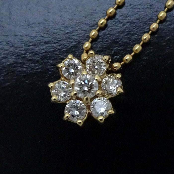 ダイヤモンド ネックレス 花モチーフ ダイヤモンド0.20ct K18YG イエローゴールド/75569【中古】【FJ】