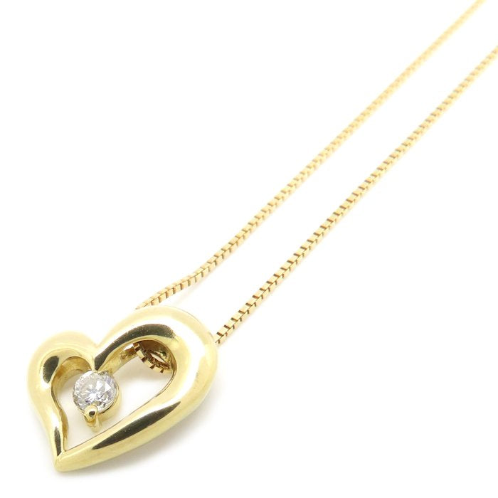 ハート ネックレス ダイヤモンド0.10ct K18YG イエローゴールド レディース/76463【中古】【FJ】