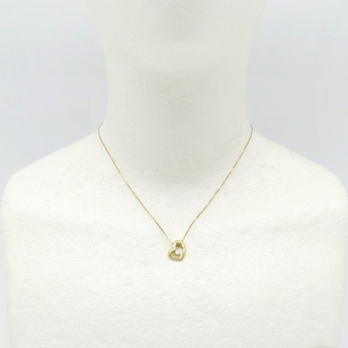 ハート ネックレス ダイヤモンド0.10ct K18YG イエローゴールド レディース/76463【中古】【FJ】