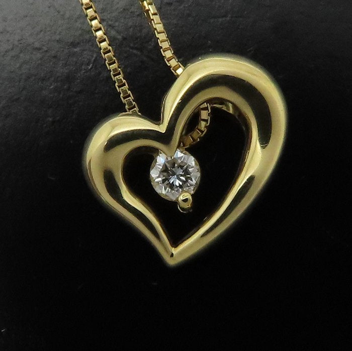ハート ネックレス ダイヤモンド0.10ct K18YG イエローゴールド レディース/76463【中古】【FJ】