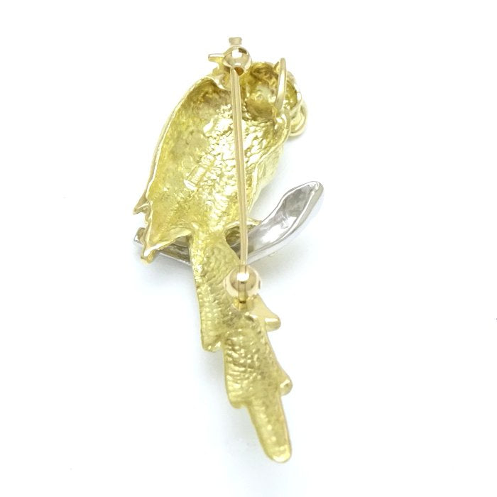 鳥モチーフ ブローチ ダイヤモンド0.01ct K18YG イエローゴールドxPt900プラチナ レディース/78957【中古】【FJ】